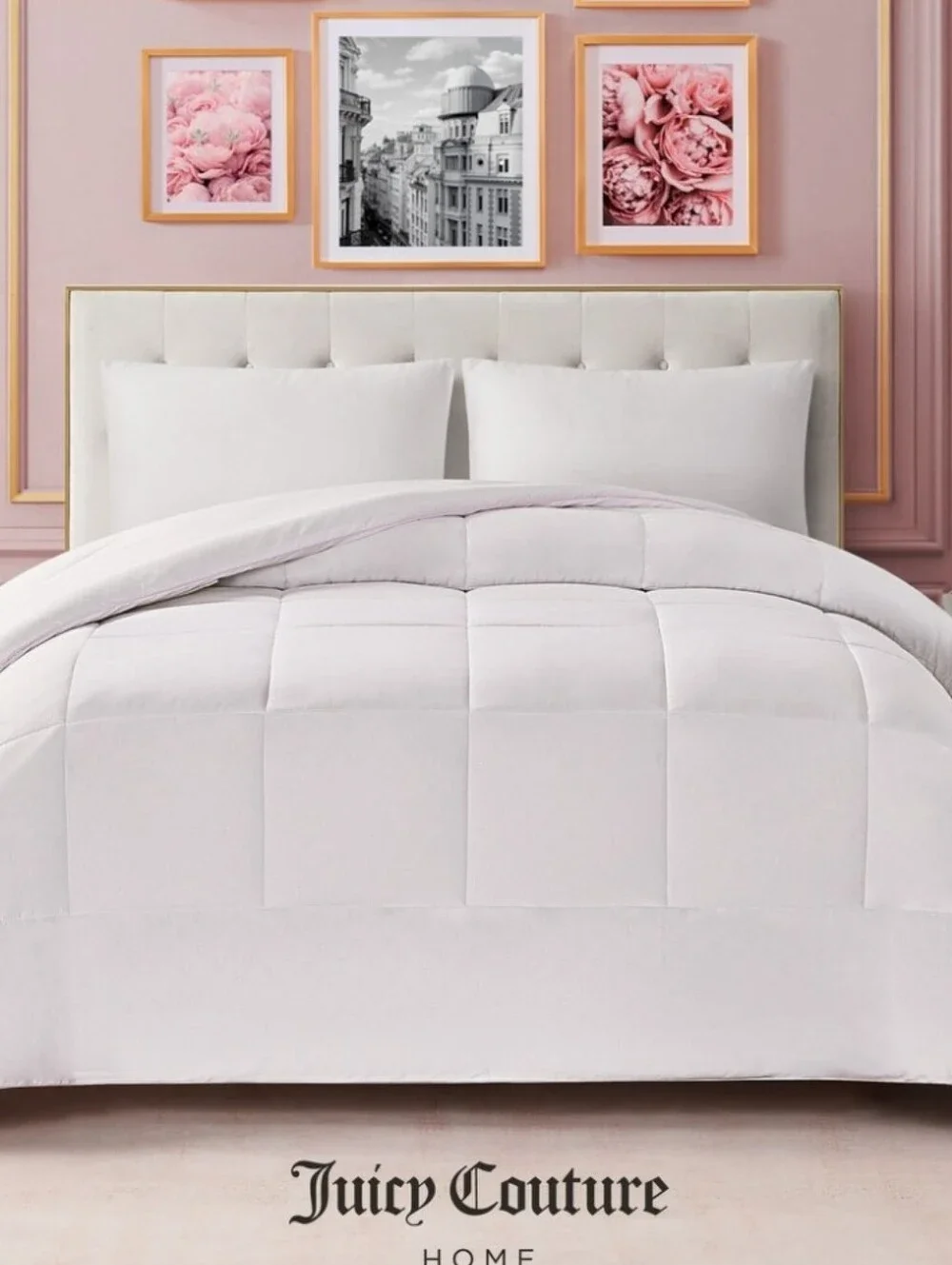 Juicy Couture Home Embossed Down Alternative Queen Comforter- White